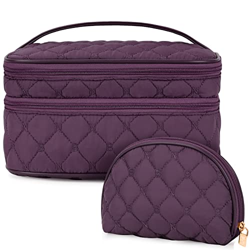 NUBILY Kosmetiktasche Damen Make up Tasche Doppelschicht Kulturtasche Groß wasserdichte Kulturbeutel Reise Schminktasche Mädchen 2 Stücke Violett von NUBILY
