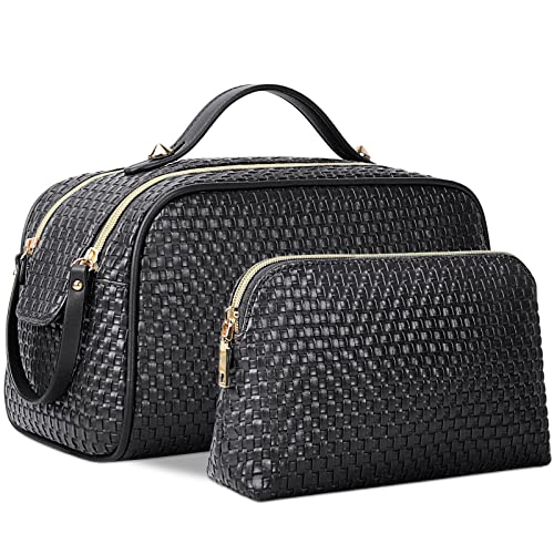 NUBILY Kosmetiktasche Groß Kulturtasche Damen für Reise Make Up Tasche 2 Stücke Kulturbeutel mit Reißverschluss wasserdichte Schminktasche Waschtasche Schwarz von NUBILY