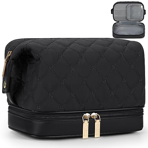 NUBILY Kosmetiktasche Make Up Tasche Doppelschicht Kulturtasche Damen Kulturbeutel Groß wasserdichte Schminktasche Reisekosmetiktasche Schwarz von NUBILY