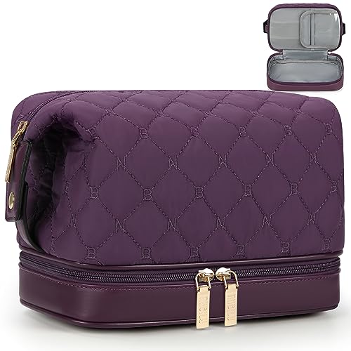 NUBILY Kosmetiktasche Make Up Tasche Doppelschicht Kulturtasche Damen Kulturbeutel Groß wasserdichte Schminktasche Reisekosmetiktasche Violett von NUBILY