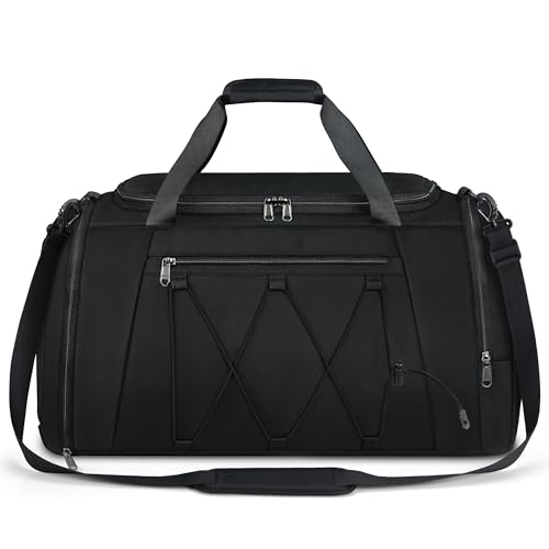 NUBILY Sporttasche Herren Damen mit Schuhfach Nassfach Wasserdicht Trainingstasche Schwimmtasche Groß Kapazität Hochwertige Reisetasche Duffle Gym Bag 55L Schwarz von NUBILY