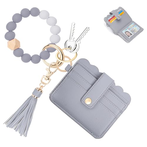 NUBYYA Schlüsselanhänger, RFID-Armband, Kartenhalter, Geldbörse, Schlüsselanhänger, Kartenetui, Schlüsselanhänger für Damen, Grau-1, Small, Faltbar von NUBYYA