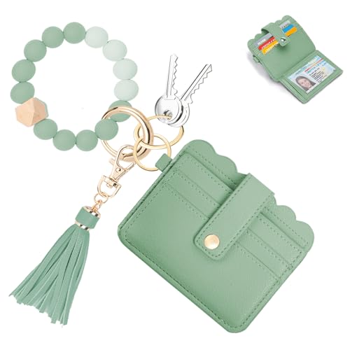 NUBYYA Schlüsselanhänger, Geldbörse, RFID-Armband, Kartenhalter, Geldbörse, Schlüsselanhänger, Kartenetui, Schlüsselanhänger für Damen, Grün 1, Small, Bifold von NUBYYA