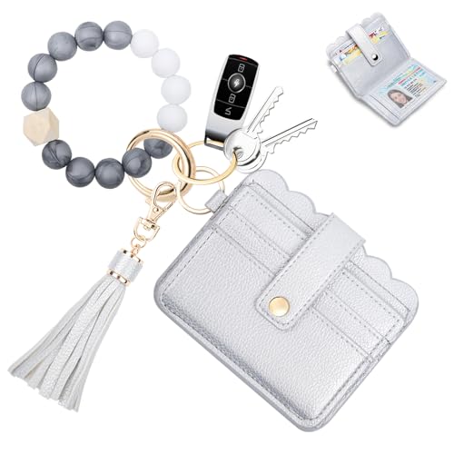 NUBYYA Schlüsselanhänger, RFID-Armband, Kartenhalter, Geldbörse, Schlüsselanhänger, Kartenetui, Schlüsselanhänger für Damen, silber, Small, Faltbar von NUBYYA