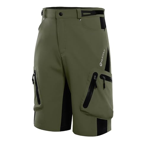NCUKILY Radhose Herren, MTB Fahrradhose Radlerhose mit Taschen Lockere Passform Leichte Stretch Cargohose zum Radfahren Sporthose Kurze, Wandern, Angeln und Golfen, Armeegrün XXL von NUCKILY