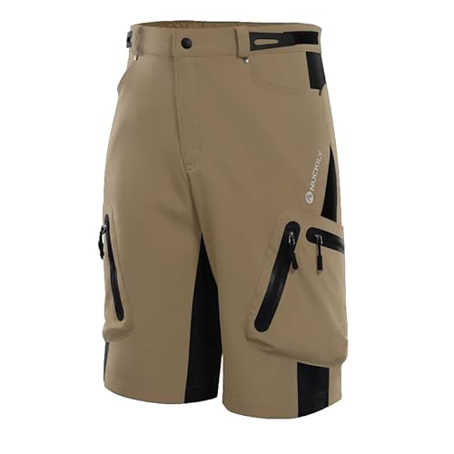 NCUKILY Radhose Herren, MTB Fahrradhose Radlerhose mit Taschen Lockere Passform Leichte Stretch Cargohose zum Radfahren Sporthose Kurze, Wandern, Angeln und Golfen, Khaki XXL von NUCKILY
