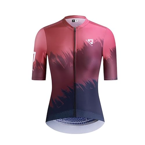 NUCKILY Damen Radfahren Jersey Kurze Ärmel Bike Shirt Sommer Fahrrad Tops atmungsaktiv schnell trocken Radfahren Kleidung mit Taschen für Straße Bergfahren, Rot-GG049-XS von NUCKILY