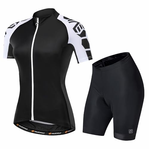 NUCKILY Damen Radfahren Trikot Set Radhose mit 3D Sattel Mountainbike Kurze Ärmel Schnell trocken Atmungsaktiv von NUCKILY