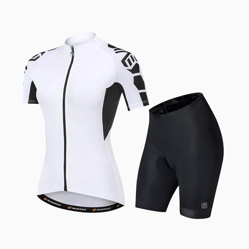 NUCKILY Damen Radfahren Trikot Set Radhose mit 3D Sattel Mountainbike kurze Ärmel Schnell trocken Atmungsaktiv von NUCKILY