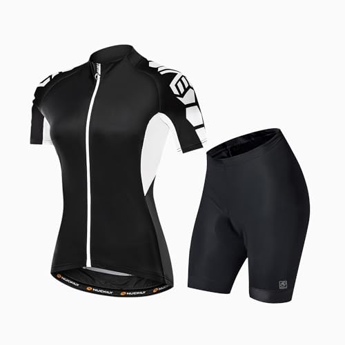 NUCKILY Damen Radfahren Trikot Set Radhose mit 3D Sattel Mountainbike Kurze Ärmel Schnell trocken Atmungsaktiv von NUCKILY