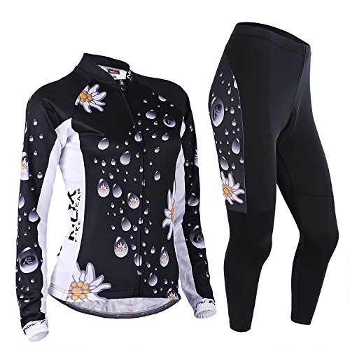 NUCKILY Fahrradbekleidung Set Damen Radtrikot Langarm Winddicht Damen Thermische Fleece mit 3D Polster Hosen, M, GE00101 von NUCKILY