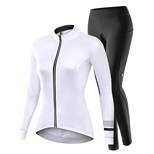 NUCKILY Fahrradbekleidung Set Damen Radtrikot Langarm Winddicht Damen Thermische Fleece mit 3D Polster Hosen, S, 1702 von NUCKILY