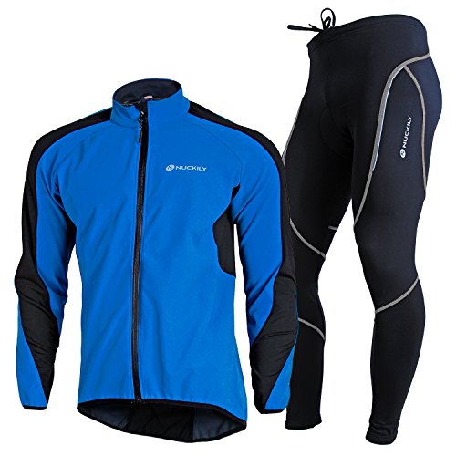 NUCKILY Herren Fahrradanzug Winddicht Thermo Fleece Winter Radbekleidung Fahrradtrikot Lang Set Radjacke Langarm Reittrikot und Fahrradhose mit 3D Sitzpolster von NUCKILY