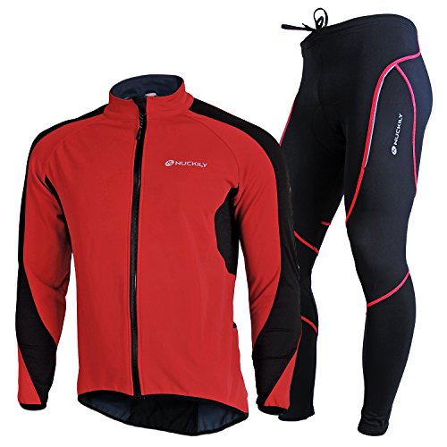 NUCKILY Herren Fahrradbekleidung Set Winddicht Thermo Fleece Winterjacke MTB Bekleidung Rennrad Fahrrad Trikot Langarm und Fahrradhose mit 3D Sitzpolster NUCKILY Herren Fahrradbekleidung Set Winddicht Thermo Fleece Winterjacke MTB Bekleidung Rennrad Fahrrad Trikot Langarm und Fahrradhose mit 3D Sitzpolster von NUCKILY