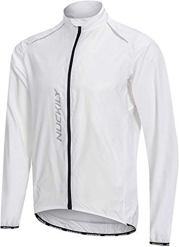 NUCKILY Herren Fahrradjacke Leichte Anti-UV Jersey Winddicht Wasserabweisend Mantel Laufen Windbreaker Regenmantel Outdoor Sportbekleidung (MJ006 Weiß, XX-Large=Chest 44.9) von NUCKILY