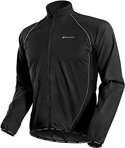 NUCKILY Herren Fahrradjacke Leichte Anti-UV Jersey Winddicht Wasserabweisend Mantel Laufen Windbreaker Regenmantel Outdoor Sportbekleidung (MJ004-Schwarz, X-Large=Chest 43.3) von NUCKILY