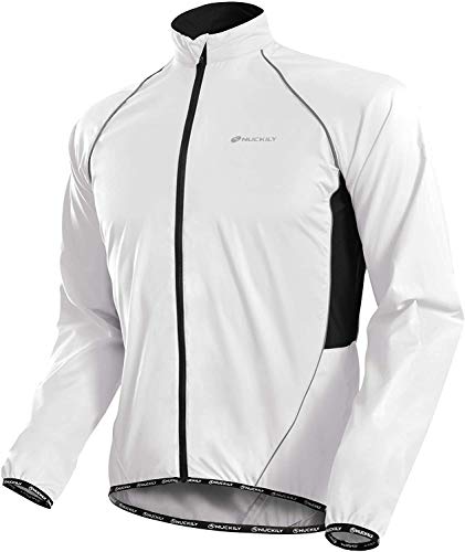 NUCKILY Herren Fahrradjacke Leichte Anti-UV Jersey Winddicht Wasserabweisend Mantel Laufen Windbreaker Regenmantel Outdoor Sportbekleidung (MJ004-Weiß, X-Large=Chest 43.3) von NUCKILY