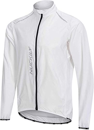 NUCKILY Herren Fahrradjacke Leichte Anti-UV Jersey Winddicht Wasserabweisend Mantel Laufen Windbreaker Regenmantel Outdoor Sportbekleidung (MJ006 Weiß, X-Large=Chest 43.3) von NUCKILY