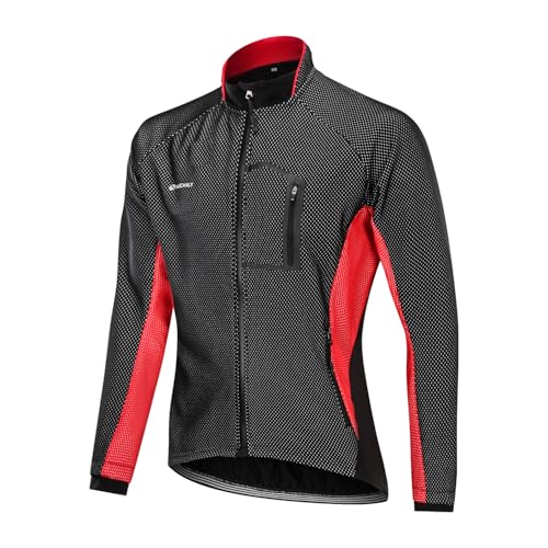 NUCKILY Herren Radsport Jacke Langarm Winter Thermo Fleece Fahrradbekleidung Langärmeliges Fahrradtrikot mit Thermofleecefutter mit 3 Taschen von NUCKILY