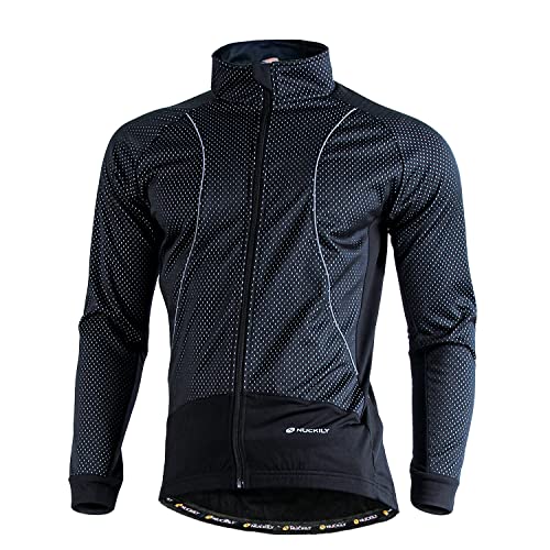 NUCKILY Herren Radsport Jacke Langarm Winter Thermo Fleece Fahrradbekleidung Langärmeliges Fahrradtrikot mit Thermofleecefutter mit 3 Taschen von NUCKILY