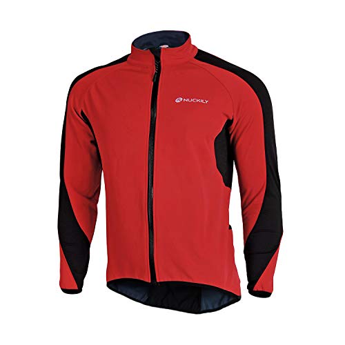 NUCKILY Herren Radsport Jacken Langarm Radsportanzüge Radtrikot Radfahren Kleidung Langärmeliges Fahrradtrikot mit Thermofleecefutterfür Herbst/Winter Mit 3 Taschen (XXL, Red) von NUCKILY