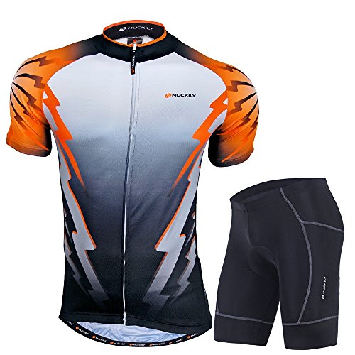 NUCKILY Herren Radtrikot Set Fahrrad Kurzarm Set Schnelltrocknend Atmungsaktives Shirt + 3D Cushion Shorts Gepolsterte Hose von NUCKILY