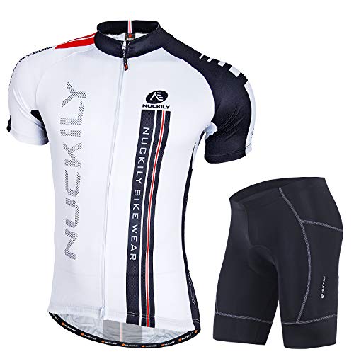 NUCKILY Herren Radtrikot Set Fahrrad Kurzarm Set Schnelltrocknend Atmungsaktives Shirt + 3D Cushion Shorts Gepolsterte Hose von NUCKILY