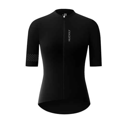 NUCKILY Radtrikot Damen Fahrradtrikot Anti-UV-Sommer-Rad-Shirts Rennrad Trikot mit Rückentaschen für Straße und Bergfahr (DE/NL/SE/PL, Alphanumerisch, L, Regular, Regular, GG046-Schwarz) von NUCKILY