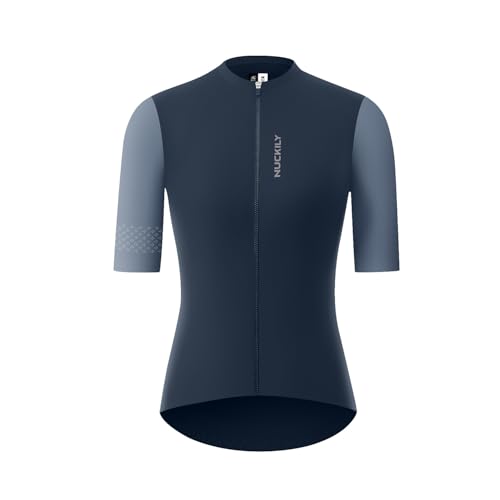 NUCKILY Radtrikot Damen Fahrradtrikot Anti-UV-Sommer-Rad-Shirts Rennrad Trikot mit Rückentaschen für Straße und Bergfahr (DE/NL/SE/PL, Alphanumerisch, M, Regular, Regular, GG046-Dunkelblau) von NUCKILY