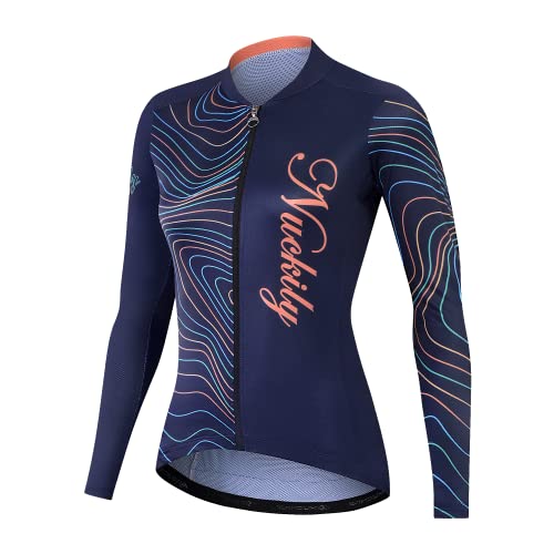 NUCKILY Radtrikot Damen Langarm | Mountainbike-Kleidung | Sommer-Rad-Top Langarm | MTB-Jersey | Schnelltrocknend Mit 3 Taschen von NUCKILY