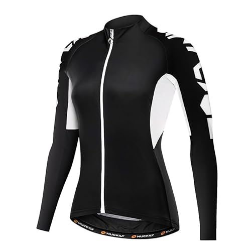 NUCKILY Radtrikot Damen Langarm Silm Fit Fahrradtrikot Rennrad Trikots Mit 3 Rückentaschen Fahrradbekleidung Radtrikot für Straße und Bergfahrt, Dunkelgrün S von NUCKILY