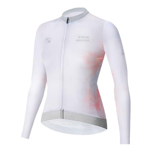 NUCKILY Radtrikot Damen Langarm Silm Fit Fahrradtrikot Rennrad Trikots Mit 3 Rückentaschen Fahrradbekleidung Radtrikot für Straße und Bergfahrt, Weiß M von NUCKILY