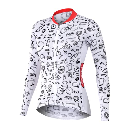 NUCKILY Radtrikot Damen | Mountainbike-Kleidung | Sommer-Rad-Top Langarm | MTB-Jersey | Schnelltrocknend Mit 3 Taschen von NUCKILY