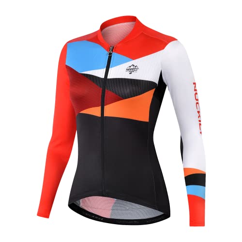 NUCKILY Radtrikot Damen | Mountainbike-Kleidung | Sommer-Rad-Top Langarm | MTB-Jersey | Schnelltrocknend Mit 3 Taschen von NUCKILY