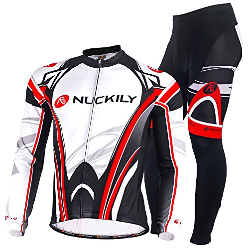 NUCKILY Radtrikot Set Herren mit 3D Sitzpolster Langarm Radhose Atmungsaktiv Elastische Schnell Trocknend Fahrrad Trikot für Radfahren MTB Jogging von NUCKILY