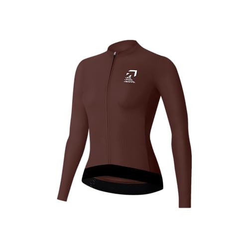 NUCKILY Radtrikot für Damen, Langarm Ultra-Thin Sommer Rennrad Trikot, Durchgehender Reißverschluss mit Taschen schnell trocknendes Fahrradtrikot, Braun M von NUCKILY