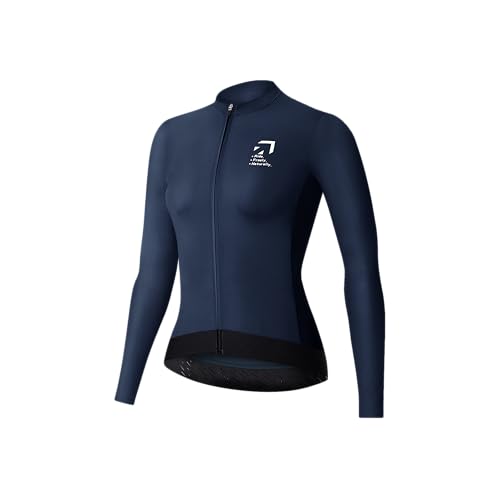 NUCKILY Radtrikot für Damen, Langarm Ultra-Thin Sommer Rennrad Trikot, Durchgehender Reißverschluss mit Taschen schnell trocknendes Fahrradtrikot, Dunkelblau M von NUCKILY