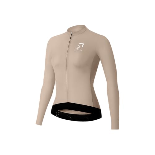 NUCKILY Radtrikot für Damen, Langarm Ultra-Thin Sommer Rennrad Trikot, Durchgehender Reißverschluss mit Taschen schnell trocknendes Fahrradtrikot, Khaki XS von NUCKILY