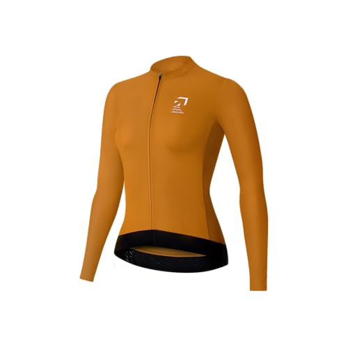 NUCKILY Radtrikot für Damen, langärmelig, Sommer, Rennrad, Durchgehender Reißverschluss mit Taschen, schnell trocknendes Radtrikot (DE/NL/SE/PL, Alphanumerisch, M, Regular, Regular, Orange) von NUCKILY