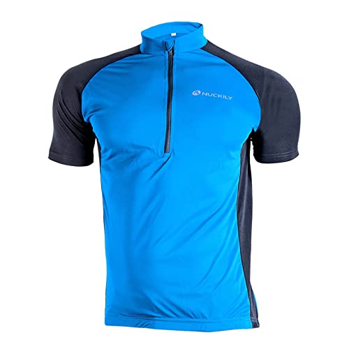 NUCKILY Sports Herren Radtrikot Kurzarm Fahrrad Shirt Atmungsaktive Fahrradbekleidung Running Trikot Tops mit 3 Rückentaschen von NUCKILY