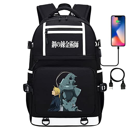 NUCLEOX Fullmet-al Alchemi-st Rucksack für Teenager, Cartoon Bedruckt Casual Reise Büchertaschen, Komfortabel Mode Rücksack für Jungen Mädchen -Q||1 Piece von NUCLEOX