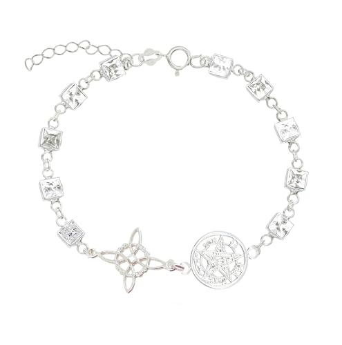 NUDO DE BRUJA Y TETRAGRÁMATON Armband aus Sterlingsilber mit doppeltem Schutz, 925er Sterlingsilber, quadratische Zirkonia, Halbedelsteine, mehrfarbig oder transparent, 19.0 Centimeters von NUDO DE BRUJA Y TETRAGRÁMATON