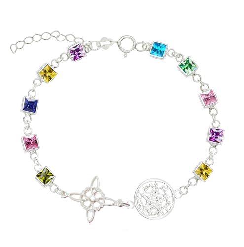 NUDO DE BRUJA Y TETRAGRÁMATON Armband aus Sterlingsilber mit doppeltem Schutz, 925er Sterlingsilber, quadratische Zirkonia, Halbedelsteine, mehrfarbig oder transparent, 19.0 Centimeters von NUDO DE BRUJA Y TETRAGRÁMATON