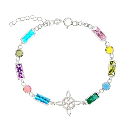 NUDO DE BRUJA Y TETRAGRÁMATON Armband aus Sterlingsilber mit doppeltem Schutz, 925er Sterlingsilber, quadratische Zirkonia, Halbedelsteine, mehrfarbig oder transparent, 19.0 Centimeters von NUDO DE BRUJA Y TETRAGRÁMATON