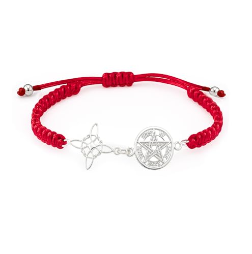 Schutzarmband mit Tetragramm und Hexenknoten, 925er Silber, verstellbare Kordel, erhältlich in Rot und Schwarz, 19.0 Centimeters, Sterling-Silber, Œil de tigre von NUDO DE BRUJA Y TETRAGRÁMATON