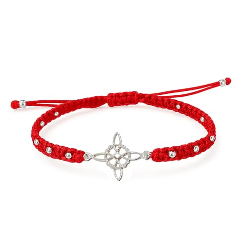 Schutzarmband mit Tetragramm und Hexenknoten, 925er Silber, verstellbare Kordel, erhältlich in Rot und Schwarz, 19.0 Centimeters, Sterling-Silber, Œil de tigre von NUDO DE BRUJA Y TETRAGRÁMATON