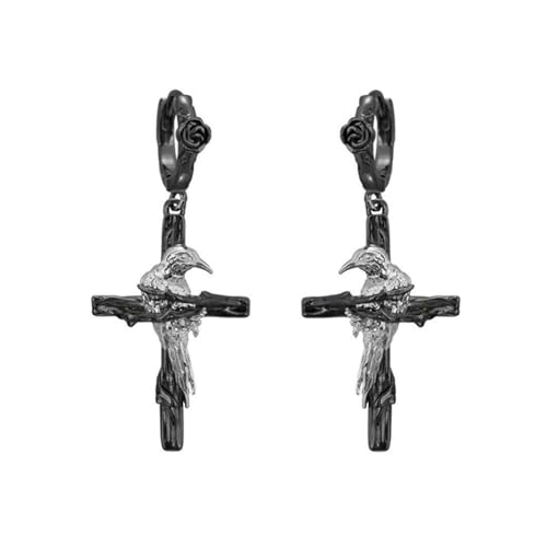 Edgy Gothic Kreuz-Ohrringe mit Krähen-Charm, Punk-Ohrstecker, Schmuck für Frauen, raffinierte Legierung, lang, baumelnd, süße und kantige Legierungs-Ohrringe, Einheitsgröße, Wie beschrieben, Wie Edgy Gothic Kreuz-Ohrringe mit Krähen-Charm, Punk-Ohrstecker, Schmuck für Frauen, raffinierte Legierung, lang, baumelnd, süße und kantige Legierungs-Ohrringe, Einheitsgröße, Wie beschrieben, Wie von NUEAYMS