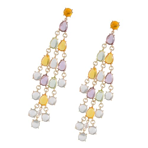 Modische lange Quasten-Ohrringe mit bunten Edelsteinen, leichtes Ohr-Accessoire für Freizeit- oder Party-Outfits, bunte Edelsteine, Einheitsgröße, Wie beschrieben, Wie beschrieben von NUEAYMS