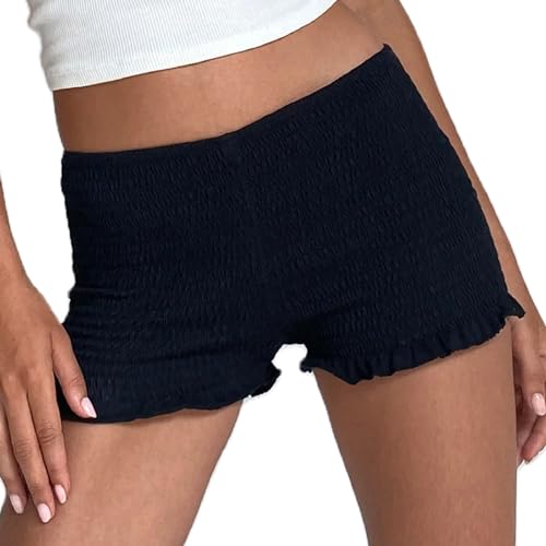 NUFIWI Damen-Shorts mit Gingham-Muster, gesmoktes Karomuster, süße Rüschen, sexy Micro-Shorts, Y2k Pettipants, A34, gerafft, schwarz, Mittel NUFIWI Damen-Shorts mit Gingham-Muster, gesmoktes Karomuster, süße Rüschen, sexy Micro-Shorts, Y2k Pettipants, A34, gerafft, schwarz, Mittel von NUFIWI