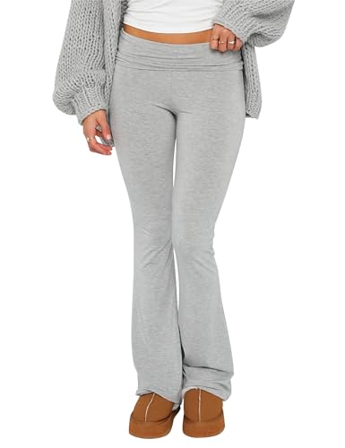 NUFIWI Damen Skinny Flare Yogahose Niedrige Taille Bootcut Bell Bottom Leggings Lounge Jogger Sweatpants Streetwear, A Grey 02, S von NUFIWI